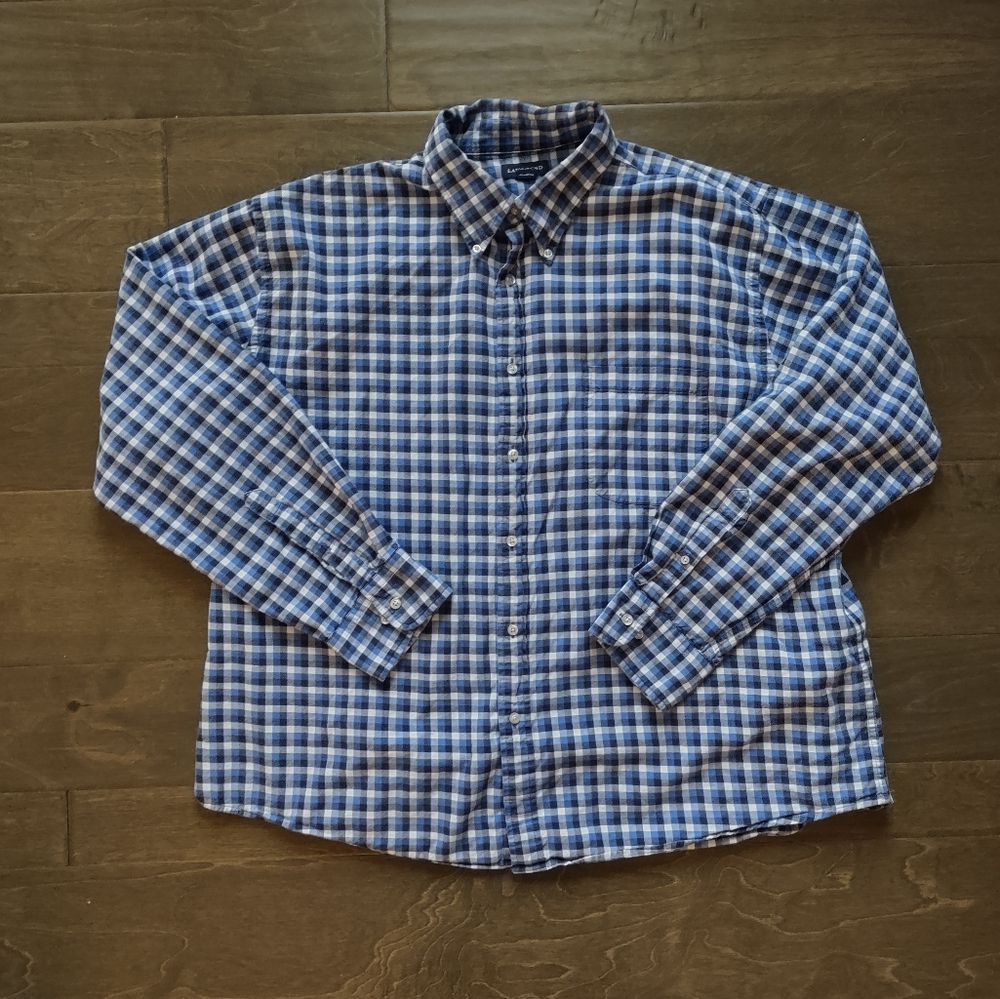 Lands' End Cotton Flannel Blue Plaid Button Down Shirt